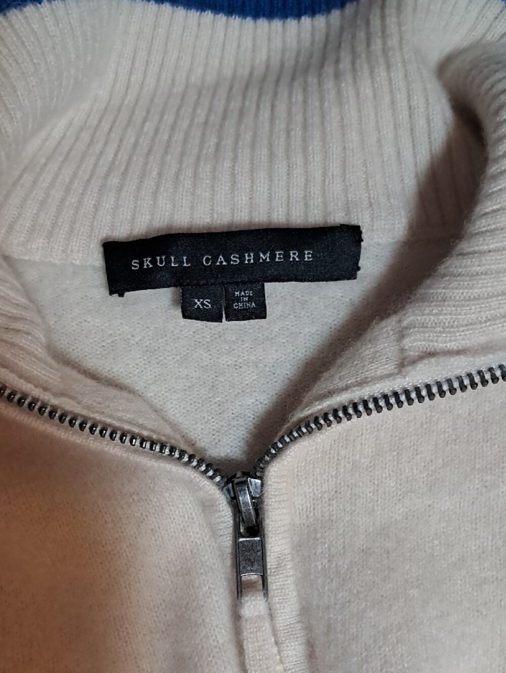 Skull Cashmere "Apres-ski" Cream Half-Zip Sweater with Blue Stripe Accents - Picture 7 of 8